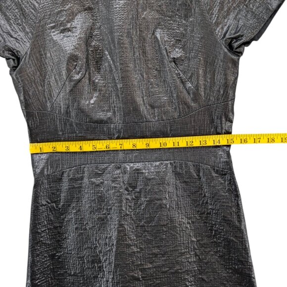 Tibi Metallic Mini Dress Black Short Sleeve Lined Textured Cocktail Size 6 - Picture 9 of 11